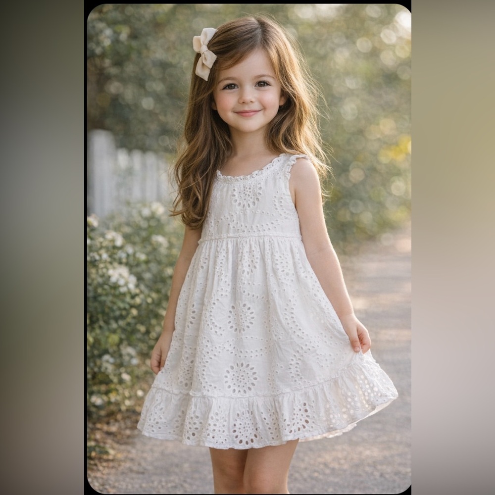 Lovely Sweet Dainty White Cotton Eyelet Dress